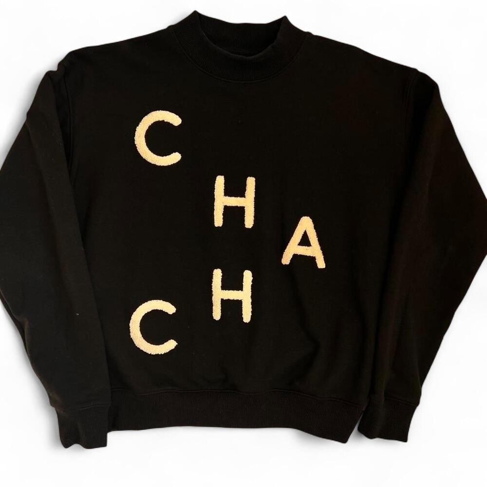 Black Graphic Sweatshirt Cream Fleece Letter Cropped Crewneck Women’s Small